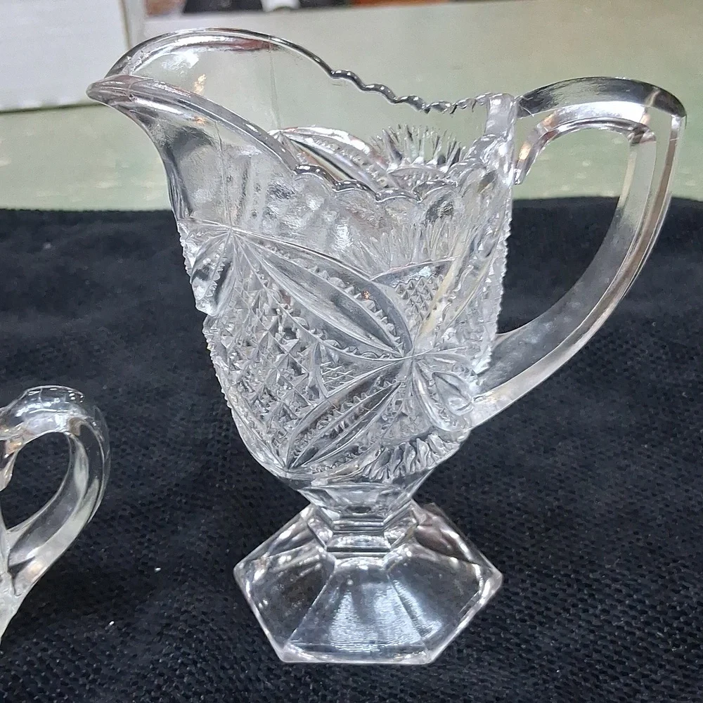 Vintage pressed patterned‎ glass/crystal pitchers - set of 2